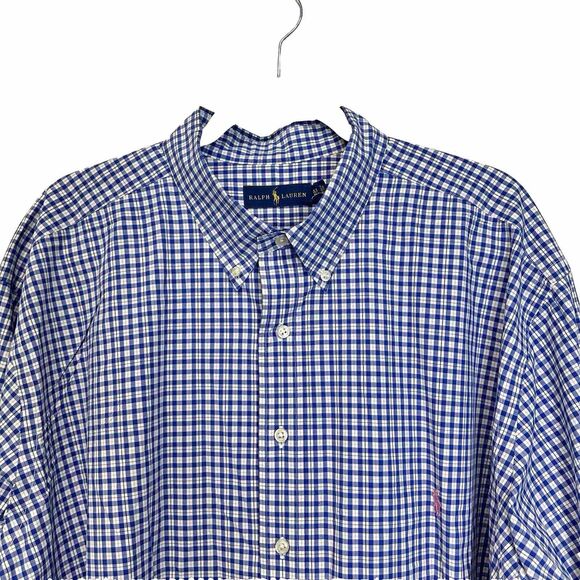 Men's Polo Ralph Lauren Cotton Plaid Long Sleeve Button Down Shirt 3XL Tall 3XLT - Picture 1 of 12